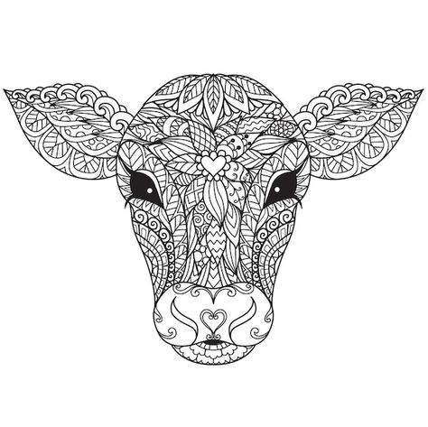 Animals With Horns, Cow Coloring Pages, Cow Colour, Pen Drawings, Mandala Background, Cow Decor, Coloring Ideas, Free Adult Coloring Pages, Cow Head