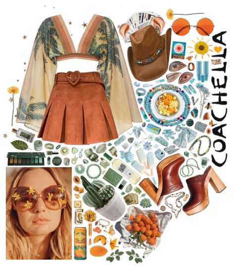 Cozy Coachella Outfit | ShopLook Coachella Inspired Outfits, Cochella Outfits, Brown Pleated Skirt, Teen Girl Jewelry, Cowboy Outfit, Festival Logo, Coachella Music Festival, Western Cowboy Hats, Cowboy Outfits