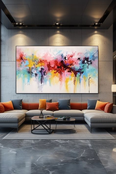 Vibrant abstract acrylic painting with colorful splashes and drips in red, yellow, blue, and pink on white background Drip Painting, Handmade Artwork, Colorful Wall Art, Abstract Painting Acrylic, Abstract Acrylic, Modern House, Acrylic Painting, Abstract Art, The Originals