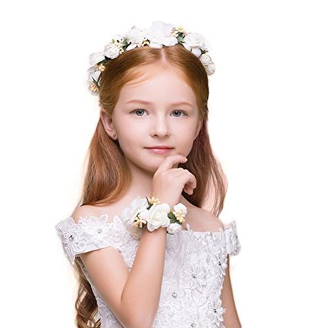 Nature Berries Flower Crown with Floral Wrist Band for Wedding Festivals Flower Girl Wedding Hair, Wedding Hairstyles For Girls, Floral Hair Wreath, Flower Girl Hair Accessories, Hand Flower, Cheap Flower Girl Dresses, Flower Crown Hairstyle, Girls Dresses Online, Women Bride