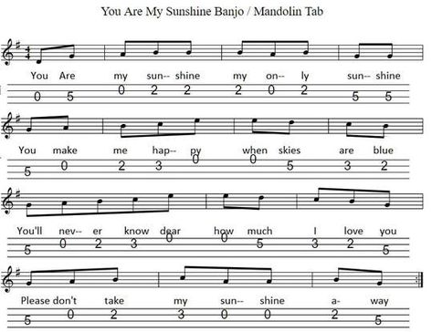 You are my sunshine sheet music for banjo / mandolin tab tuned GDAE For beginners. Easy Mandolin Songs, Mandolin Sheet Music, Mandolin Tabs Songs, Learning Mandolin, Mandolin Chords, Mandolin Songs, Healthy Hobbies, Mandolin Music, Ukulele Tabs Songs