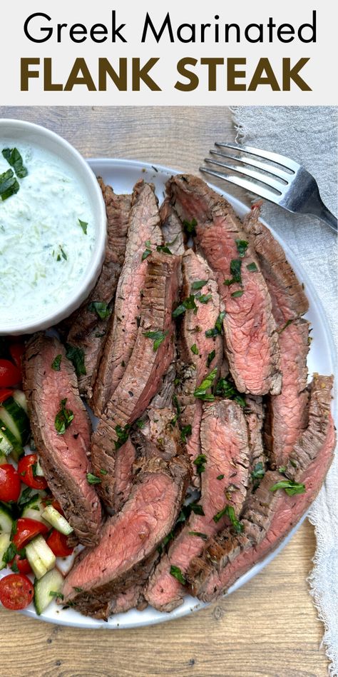 Greek Meat Marinade, Cuban Flank Steak Marinade, Protein House Recipes, Mediterranean Recipes Steak, Greek Skirt Steak Marinade, Mediterranean Marinade Beef, Greek Beef Marinade, Steak Mediterranean Recipes, Mediterranean Skirt Steak