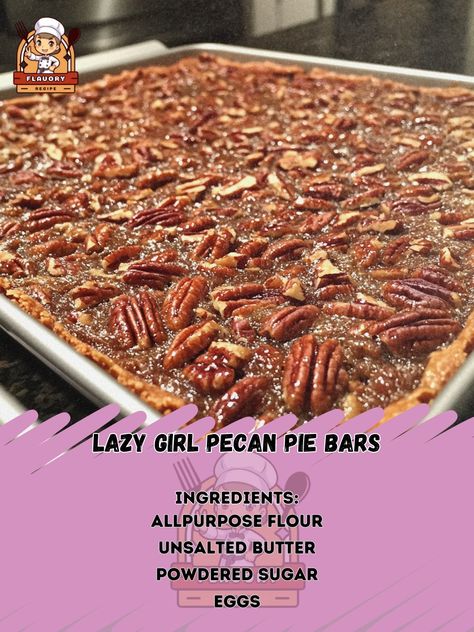 🌟 Indulge in the ultimate Lazy Girl Pecan Pie Bars! Quick, easy, and oh-so-delicious! 🌟 Lazy Girl Pecan Pie Bars Ingredients: - 1 cup all-purpose flour - 1/2 cup unsalted butter, softened - 1/4 cup powdered sugar - 2 eggs - 3/4 cup brown sugar - 1 tsp vanilla extract - 1/2 tsp salt - 1/2 tsp baking powder - 1 cup chopped pecans Instructions: 1. Preheat oven to 350°F. Grease a 9x9-inch baking pan. 2. In a bowl, mix flour, butter, and powdered sugar. Press into the pan. 3. Bake the crust for... Lazy Girl Pecan Pie Bars, Pecan Pie Bars Recipe, Pecan Rolls, Pecan Bars, Pecan Pie Bars, Pie Bars, Pecan Recipes, Daily Recipes, Sugar Eggs