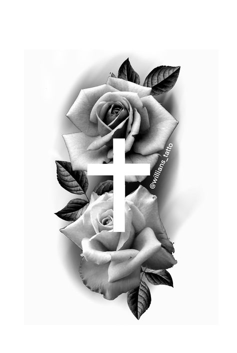 Rose Tattoo With Cross, Cross Rose Tattoo, Cruz Tattoo, Rose Drawing Tattoo, Chicano Style, Chicano Style Tattoo, Roses Tattoo, Drawing Tattoo, Style Tattoo