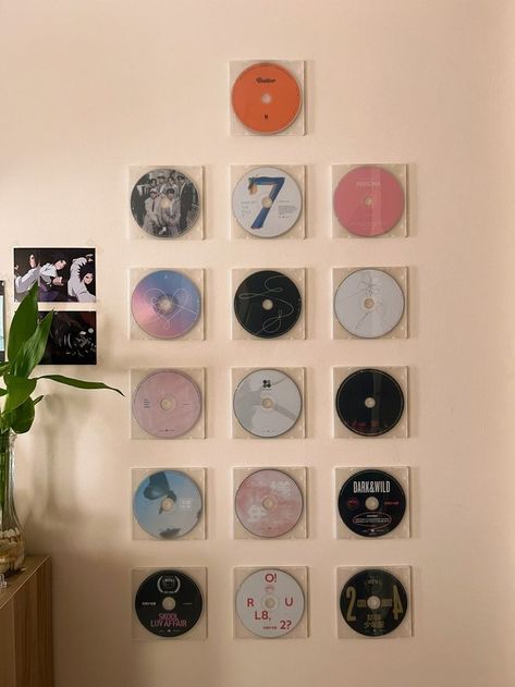 Kpop Room Wall, Cozy Kawaii, Cd Wall Art, Cd Wall, Army Room Decor, Kpop Room, Army Room, Cute Diy Room Decor, Pinterest Room Decor