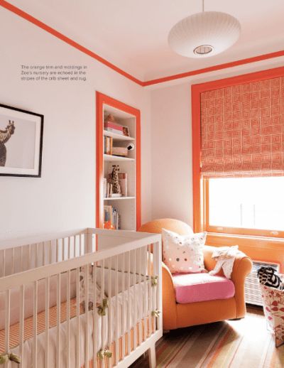 Orange Elements, Orange Nursery, Paint Trim, Trim Paint Color, Trim Moulding, Orange Curtains, Orange Rooms, Orange Details, Wall Trim