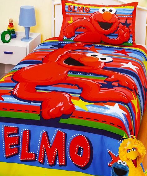 Elmo Toddler Bed Set Elmo Bedroom, Sesame Street Bedroom, Street Bedroom, Boys Bedroom Curtains, Stars Quilt, Bedding Quilt, Toddler Bed Set, Kids Bedding Sets, Quilted Duvet Cover