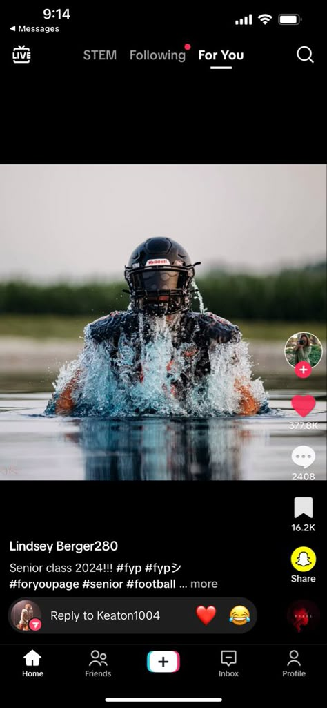 Water Football Pictures, Football Water Pictures, Senior Football Photography, Senior Poses For Guys, Senior Pictures Water, Baseball Picture Ideas, Guys Senior Pictures, Football Marketing, Boy Senior Pictures