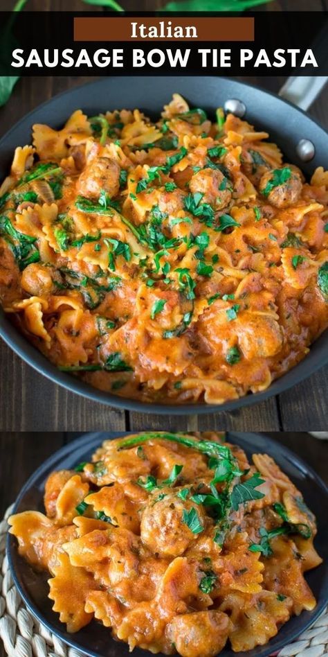 Creamy Bow Tie Pasta With Sausage, Meatball Bowtie Pasta, Bow Tie Soup Recipes, Bow Tie Pasta And Meatballs, Bowtie Pasta And Sausage Recipes, Healthy Bowtie Pasta Recipes, Italian Sausage With Bow Tie Pasta, Italian Sausage Bow Tie Pasta, Mini Bowtie Pasta Recipes