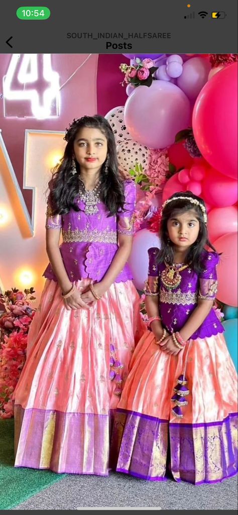 Kids Half Saree Blouse Designs, Kids Crop Top Lehenga Designs, Pattu Langa Blouse Designs For Kids, Kids Pattu Langa Blouse Designs, Pattu Pavadai Designs, Crop Tops For Kids, Half Saree Function, Kid Dress, Kids Party Wear Dresses