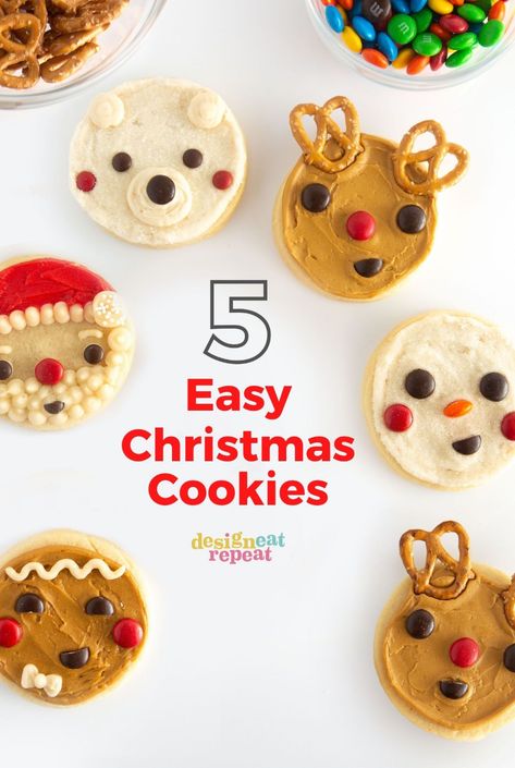 5 EASY Christmas Cookies for Kids! Includes photo instructions & recipes! Kid Christmas Cookies Easy, Christmas Cookies For Kids To Decorate, Christmas Cookies With Toddlers, Christmas Cookies For Toddlers, Cute Christmas Cookies Easy, Easy Christmas Cookies For Kids, Christmas Cookies For Kids, Easy Christmas Cookies Decorating, Decorate Christmas Cookies