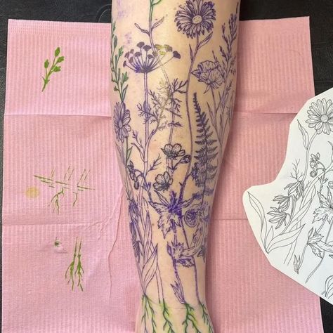 Earthy Leg Sleeve Tattoo, Crochet Inspired Tattoos, Plants Tattoo, Sagittarius Tattoo, Ear Tattoo Ideas, Vine Tattoos, Leg Sleeve Tattoo, Botanical Tattoo, Small Hand Tattoos