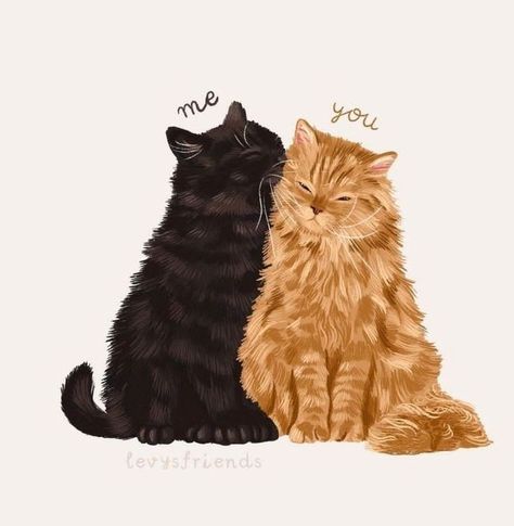 Cat Hug Drawing, Two Cats Painting, Cats In Love Drawing, Wallpaper Gatos, Black Cat Drawing, Friend Art, Cat Hug, Cat Art Illustration, Orange Cats