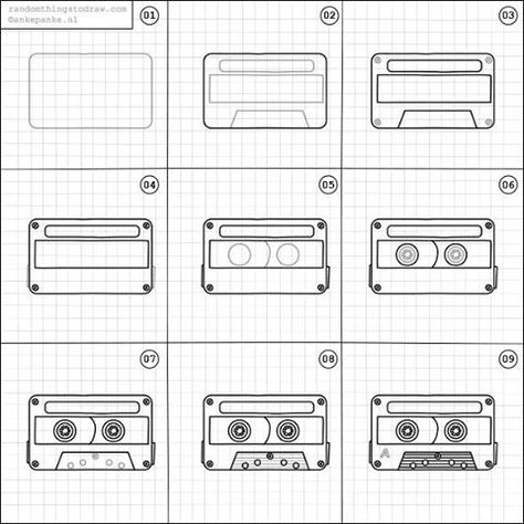 135 Likes, 2 Comments - Random things to Draw (@randomthingsdraw) on Instagram: “How to draw a cassette tape.” How To Draw Cassette Tapes, Things To Practice Drawing, Cassette Tape Drawing, Fun Things To Draw Easy, Random Things To Draw, Things To Draw Easy, Fun Things To Draw, Draw Easy, Practice Drawing