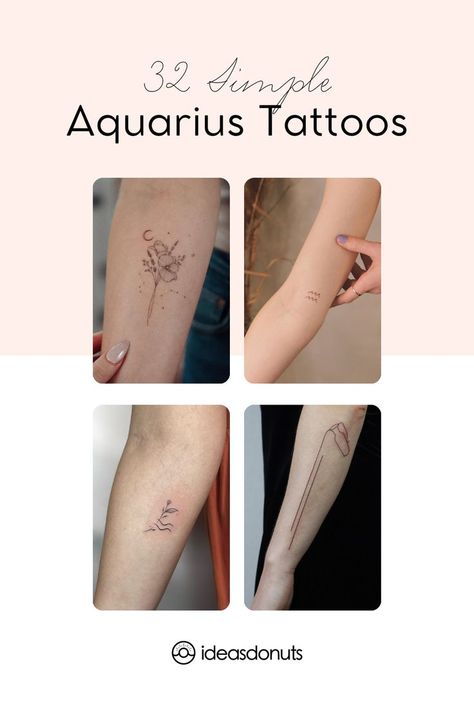 Aquarius Tattoo Glyph, Small Tattoos Aquarius, Aquarius Birth Flower Tattoo, Fine Line Tattoo Aquarius, Aquarius Constellation Tattoo Minimalist, Minimalist Aquarius Tattoo, Aquarius Minimalist Tattoo, Aquarius Tattoo Ideas Unique, Aquarius Flower Tattoo