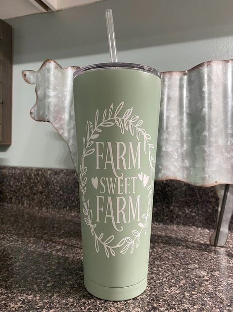 Farm Tumbler, Farm Sweet Farm, Blue Tumbler, Tumbler Ideas, Cricut Creations, Personalized Tumblers, Tumblers With Lids, Farmer, Straw