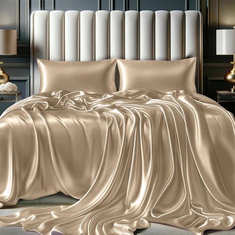 Type: 1 pc 22 Momme silk flat sheet, 1 pc 22 Momme silk fitted sheet and 2 pcs 22 Momme terse silk pillowcases.Material: 100% 22 Momme pure long stranded Mulberry silk. Details: Size Flat Sheet Fitted Sheet Pillowcase US Twin 167*243cm/66*96'' 99*190cm/39x75+16" 51*66cm/20*26'' US Full 205*243cm/81*96'' 137*190cm/54x75+16" 51*66cm/20*26'' US Queen 230*260cm/91*102'' 152*203cm/60x80+16" 51*76cm/20*30'' US King 260*275cm/102*108'' 193*203cm/76x80+16" 51*91cm/20*36'' US Cal.King 260*280cm/102*110'' Satin Bed Sheets, Satin Bed, Silk Bed Sheets, Silk Bedding Set, Silk Pillowcases, Silk Sheets, Satin Sheets, Silk Bedding, Bed Sets