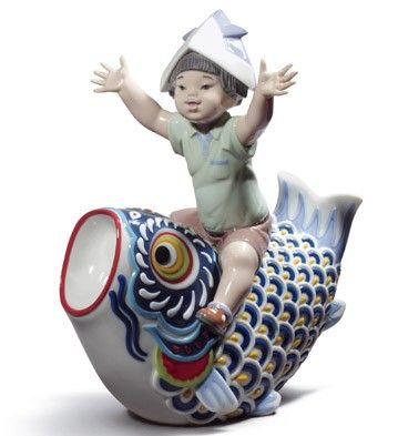 #08775 HAPPY BOY'S DAY Traditional Japanese Festival, Boy's Day, Japanese Houses, Porcelain Dolls Value, Boys Day, Japanese Festival, Lladro Porcelain, Lladro Figurines, Happy Boy