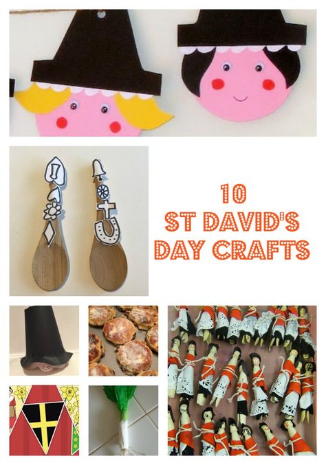 10 St David's Day crafts for kids including recipe for Welsh cakes, Welsh ladies bunting, Welsh lady peg dolls, Welsh paper hat craft, Welsh love spoon craft and a kitchen paper leek! Eisteddfod Crafts For Kids, Welsh Activities For Kids, Welsh Crafts For Kids, St Davids Day Eyfs, St Davids Day Crafts For Kids, Welsh Crafts, Welsh Symbols, Bunting Printable, St Davids Day