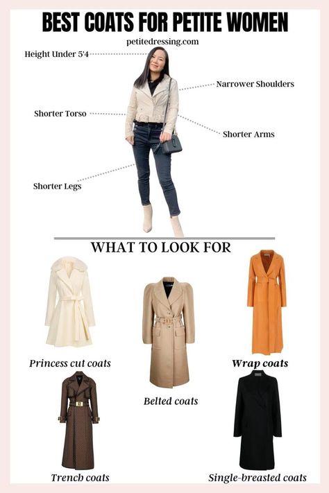 The Complete Coat Guide for Petite Women Petite Girl Winter Outfits, Fitted Coats For Women, Petite Feminine Fashion, Suit For Petite Women, Coat For Short Women, Curvy Petite Outfits, Coats For Petite Women, Petite Hourglass Outfits, Winter Outfits For Petite Women