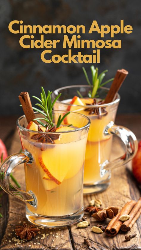 This exquisite concoction blends the crisp and comforting flavors of apple cider with a hint of warm cinnamon spice, all topped off with bubbly champagne. Savor the delightful fusion of flavors and toast to unforgettable moments. Cheers to the perfect balance of apple and spice! 🍎🥂�✨ #CinnamonAppleCiderMimosa Cider Mimosa, Cinnamon Cocktail, Cider Mimosas, Sparkling Wine Cocktails, Apple Cider Mimosa, Mimosa Cocktail, Apple Cider Cocktail, Cider Cocktails, Gin Drinks