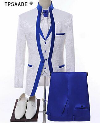 Blue And White Suit, Men Suit Wedding, Mens Wedding Suits, Blue Suit Wedding, Formal Jacket, Blue Tuxedos, Royal Blue Wedding, Groom Tuxedo, Vest And Tie