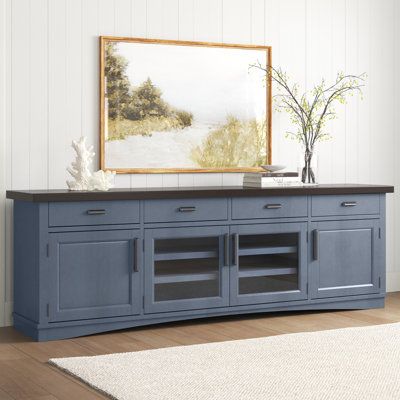 Blue Tv Stand, Coastal Farmhouse Decor, Living Room Tv Stand, Wayfair Furniture, Tv Stands And Entertainment Centers, Beachcrest Home, Media Console, Living Room Tv, Wood Shelves