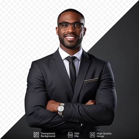 A man with glasses and a black shirt wit... | Premium Psd #Freepik #psd #entrepreneur #ceo #successful-businessman #lawyer-business Black Man In Suit, Lawyer Man, Post Poses, Black Lawyer, Content Pictures, Man With Glasses, Black Men Suits, Man Png, Labels Design