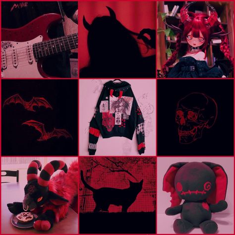 Red Characters Aesthetic, Red And Black Moodboard, Character Design Mood Board, Villain Moodboard, Red Moodboard Aesthetic, Halloween Mood Board, Andrea Core, Halloween Moodboard, Red Moodboard