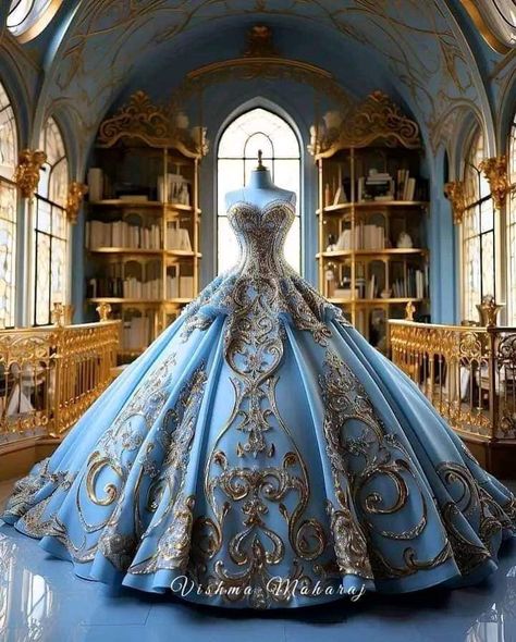 Fantasy Ballgown, Vishma Maharaj, Dresses Anime, Blue Evening Dress, Dreamy Gowns, Dress Anime, Beautiful Long Dresses, Dress Art, Fairytale Fashion