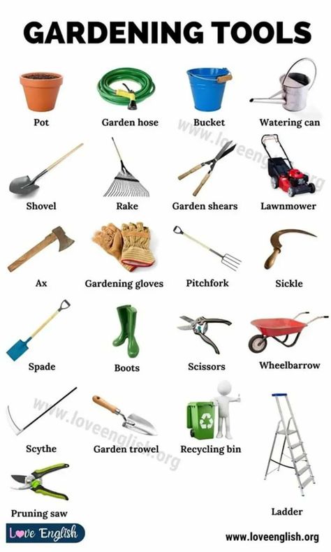 Gardening Tools Names, Gardening Tool Kit, Learn English Grammar, English Language Teaching, English Lessons For Kids, English Tips, Learn English Vocabulary, English Vocabulary Words Learning, English Language Learning