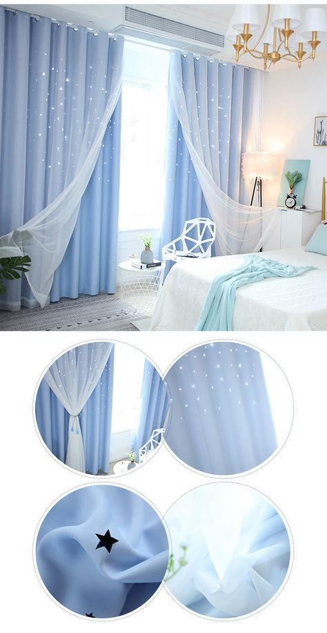 Kawaii Curtains Bedroom, Cute Bedroom Curtains, Curtain Ideas Bedroom, Curtain Decor Ideas, Curtain Kids Room, Baby Blue Curtains, Aesthetic Curtains, Curtain Designs For Bedroom, Frozen Bedroom