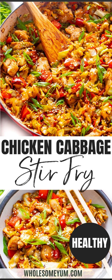 Cabbage Stir Fry Chicken Cabbage Stir Fry, Chicken Cabbage, Cabbage Stir Fry, Chinese Stir Fry, Asian Recipe, Chicken And Cabbage, Low Calorie Dinners, Healthy Meals For One, Stir Fry Recipe