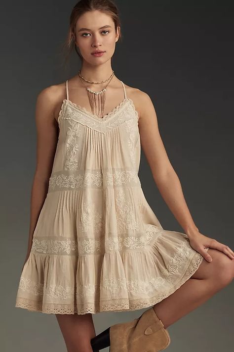 By Anthropologie Embroidered Pintuck Mini Dress | Anthropologie Edgy Looks, Sundresses Women, Western Clothing, Estilo Hippie, Hippy Chic, Boho Chic Dress, Casual Day Dresses, Blush Dresses, Romantic Dress