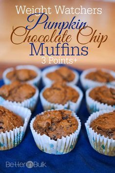 Weight Watchers Chocolate Pumpkin Muffins {1 PointsPlus} Pumpkin Muffins Weight Watchers, Ww Pumpkin Muffins, Weight Watchers Pumpkin Muffins, Chocolate Chip Pumpkin Muffins, Weight Watchers Muffins, Chocolate Pumpkin Muffins, Weight Watchers Pumpkin, Chip Recipes, Pumpkin Muffins Easy