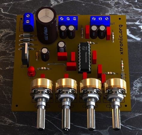 Stereo preamplifier circuit based on the Integrated Circuit TDA1524A. Contains components for amplification and pre Tone controlling. The signal Amplificatori Audio, Hifi Amplifier, Diy Amplifier, Amplifier Audio, Electronic Circuit Design, Subwoofer Amplifier, Integrated Circuit, Electronic Schematics, Electronic Circuit Projects