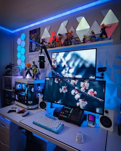 Luxury Gaming Room Setup, Background Thumbnail, Gaming Setup Ideas, Gaming Computer Room, Geek Home Decor, Set Up Ideas, Small Game Rooms, Gaming Rooms, Best Gaming Setup