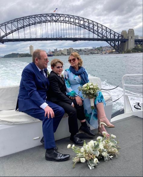 Dennis Waterman, Blue Frock, Wentworth Prison, Gold Strappy Sandals, Shot Show, Moving To Australia, Wedding Pic, Cream Flowers, Sydney Harbour Bridge