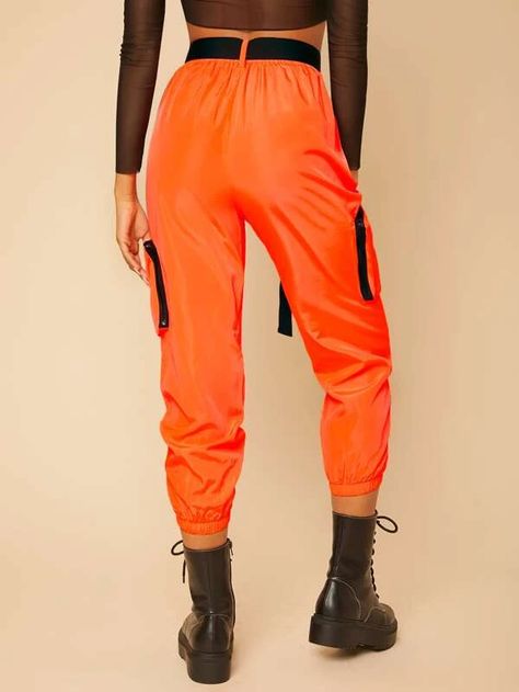 SHEIN PETITE Neon Orange Buckle Belt Capris Cargo Pants | SHEIN USA Pants Details, Women Pants, Cargo Pant, Cargo Pants Women, Buckle Belt, Neon Orange, Outdoor Adventures, Belt Buckles, Cargo Pants