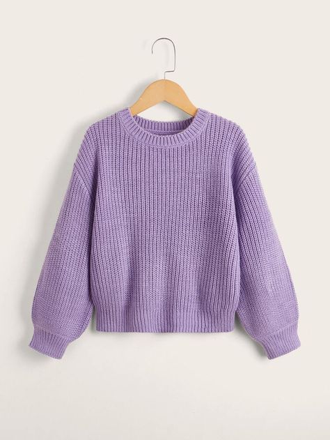 Free Returns ✓ Free Shipping On Orders $49+ ✓. SHEIN Girls Drop Shoulder Round Neck Sweater- Girls Sweaters at SHEIN. Cute Outfits For 6th Graders, Ftc Robotics, Romcom Core, Cute Long Sleeves, Purple Sweaters, Sanrio Outfits, Purple Jumpers, Matcha Milk, Aesthetic Sweaters