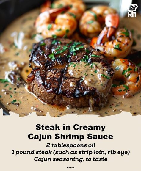 Recipes Masters | Make your dinner unforgettable with our Steak in Creamy Cajun Shrimp Sauce | Facebook Steak In Creamy Cajun Shrimp Sauce, Creamy Cajun Shrimp Sauce, Cajun Shrimp Sauce, Cookout Foods, Creamy Cajun Shrimp, Dinner Board, Beef Steak Recipes, Beef Dinners, Shrimp Sauce