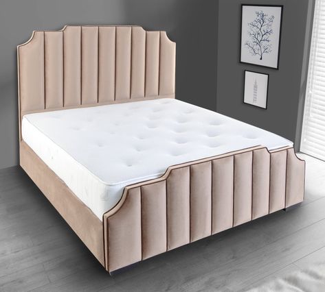 Art Deco Bed Frame, Bed Frames Uk, Royal Bedroom Design, Bed Back Design, Art Deco Bed, Fabric Bed Frame, Diy Bed Frame, Padded Headboard, Bed Furniture Design