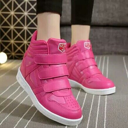 Pink high top sneakers Ankle Boots Heels, Pink High Tops, Boots Fall Ankle, Shoes For Woman, Women Casual Shoes, Wedges Shoes, Boots Heels, Pink Sneakers, Cheap Shoes