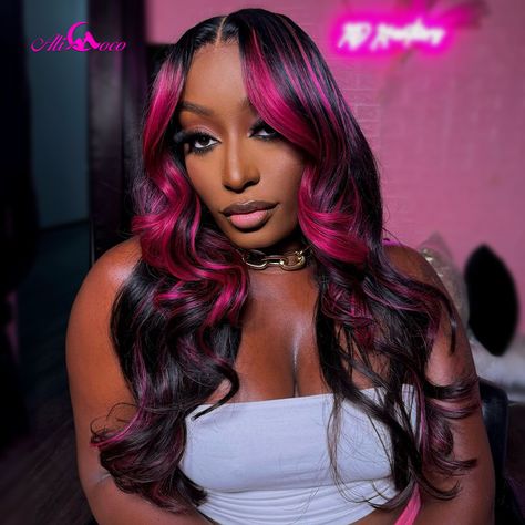 Pink Highlight Wig Body Wave 34 36 Inch Lace Front Wigs Human Hair Transparent Lace 200 Density Wigs Pink Highlight Wig, Black Baby Hairstyles, Highlight Black, Highlight Wig, Remy Hair Wigs, Lace Front Wigs Human Hair, Pink Highlights, Wigs Human Hair, Lace Hair