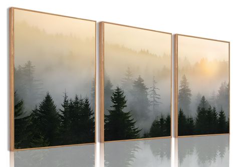 PRICES MAY VARY. Framed Foggy Mountain Wall Art:Enhance your home with the Bwodke Framed Green Forest Wall Art set. Perfect for any room, these artworks celebrate the majesty of foggy mountains and the tranquility of pine tree silhouettes.These framed scenic prints feature green abstract designs of foggy mountains and pine trees at sunrise or sunset. The decorative artwork captures the essence of a forest park, bringing the beauty of nature indoors. Pine Tree Forest Landscape Wall Decor:The Bwod Forest Themed Decor, Pine Tree Silhouette, Mountain Artwork, Foggy Mountains, Landscape Wall Decor, Prints Set Of 3, Wall Art Nature, Landscape Watercolor, Watercolor Pictures