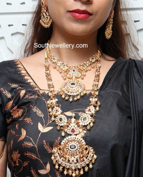 Necklace And Haram Set, Gold Nakshi Necklace, Nakshi Necklace, Maharashtrian Jewellery, Uncut Diamond Necklace, Gold Haram, Wedding Jewelry Sets Bridal Jewellery, Diamond Locket, Long Haram