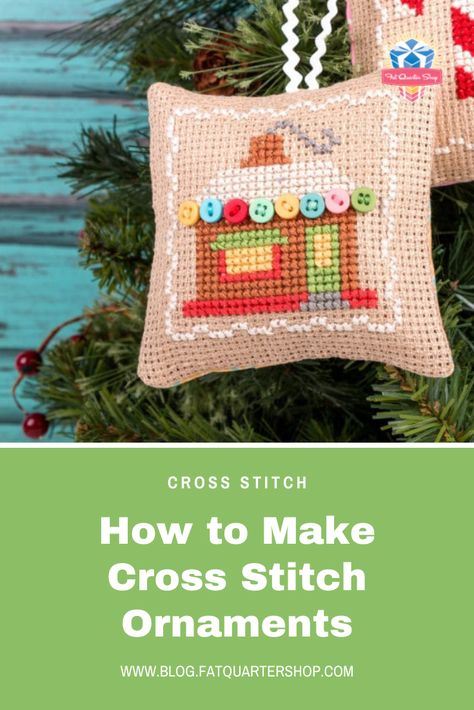 How To Make Cross Stitch Ornaments, Cross Stitch Finishing Ideas Projects, How To Finish Small Cross Stitch Projects, Lori Holt Cross Stitch, Cross Stitch Christmas Ornaments Finishing, 3d Cross Stitch Christmas Ornaments, Cross Stitch Ornament Finishing, Cross Stitch Ornaments, Pink Christmas Cross/stitch Ornaments