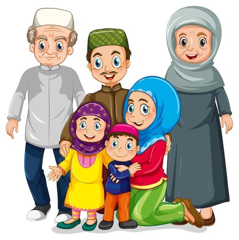 Happy muslim cartoon character | Free Vector #Freepik #freevector #muslim-cartoon #islamic-kids #muslim-boy #islamic-family Muslim Cartoon, Family Vector, Family Photo Frames, Muslim Family, Islamic Cartoon, Muslim Kids, Family Cartoon, Sticker Template, Happy Eid