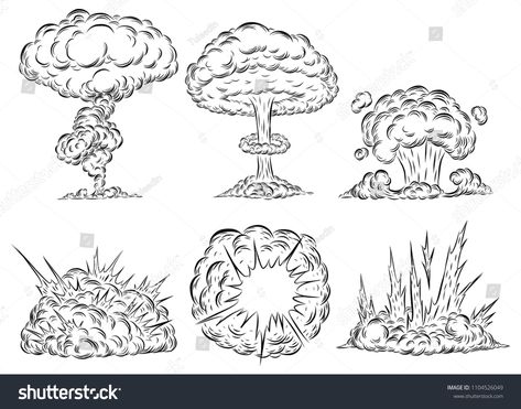 Bomb explosion mushroom cloud by hand drawing.Bomb cloud vector on white background.mushroom#cloud#Bomb#explosion Explosion Mushroom Cloud, Mushroom Explosion Drawing, Drawing Of Explosion, Manga Explosion Drawing, Explosion Drawing Tutorial, Mushroom Cloud Illustration, Bomb Drawing Ideas, Bomb Drawing Reference, How To Draw Explosions