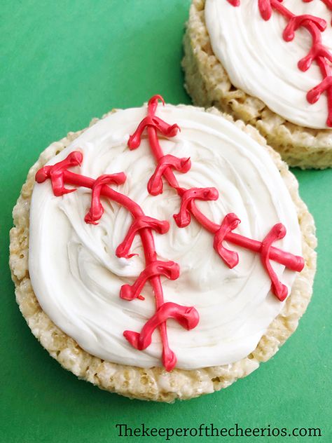 baseball-rice-krispie-1 Baseball Rice Krispie Treats, Sports Theme Party Ideas, Sports Themed Birthday Party Ideas, Baseball Desserts, Baseball Birthday Cakes, Krispy Treats Recipe, Summer Party Food, Sports Theme Party, Summer Food Party